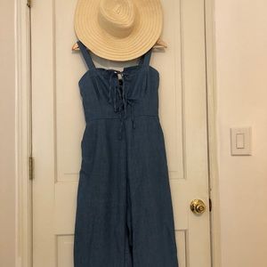 Denim Tie-Front Overalls Jumpsuit